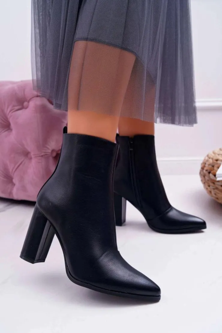 Damskie Boto Botki Damskie Na Słupku Suwak W Szpic Czarne Ferol