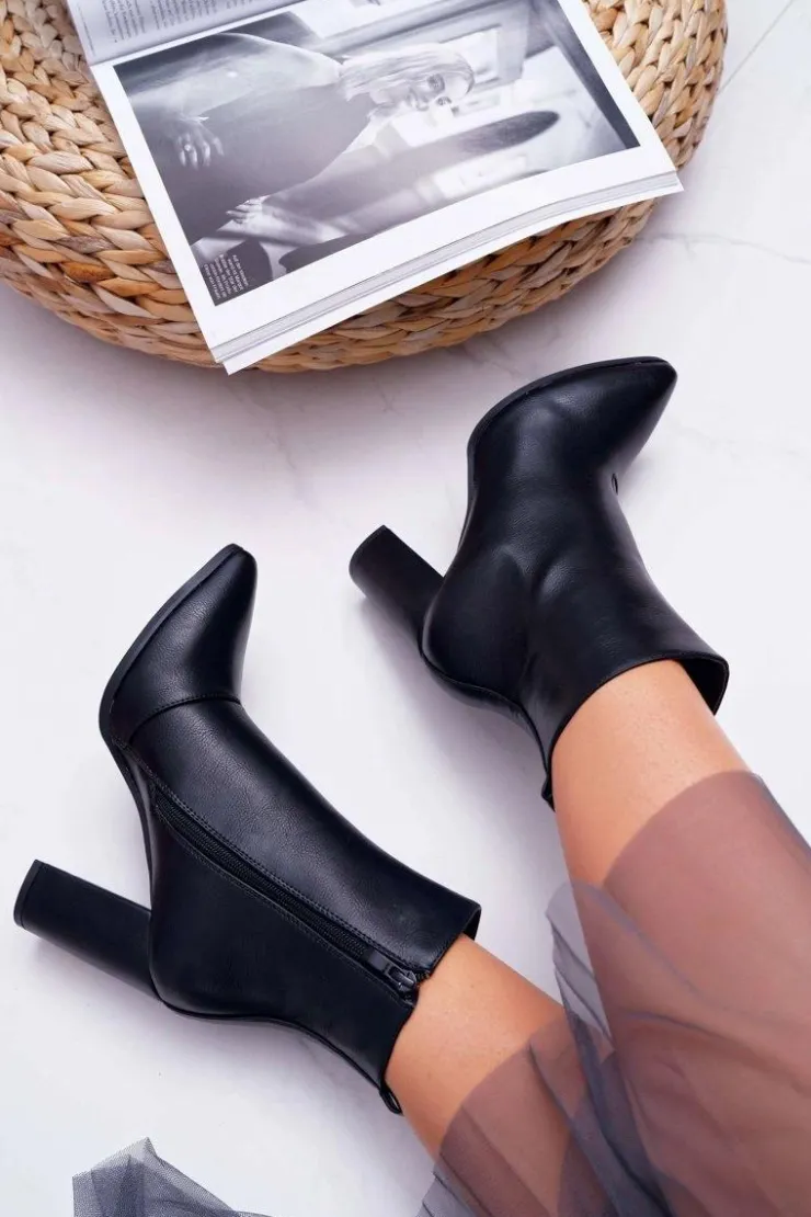 Damskie Boto Botki Damskie Na Słupku Suwak W Szpic Czarne Ferol