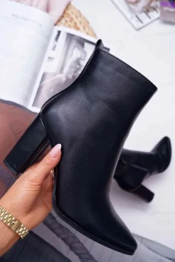 Damskie Boto Botki Damskie Na Słupku Suwak W Szpic Czarne Ferol