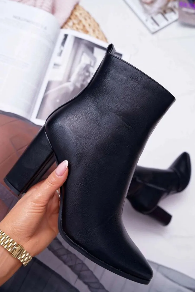 Damskie Boto Botki Damskie Na Słupku Suwak W Szpic Czarne Ferol