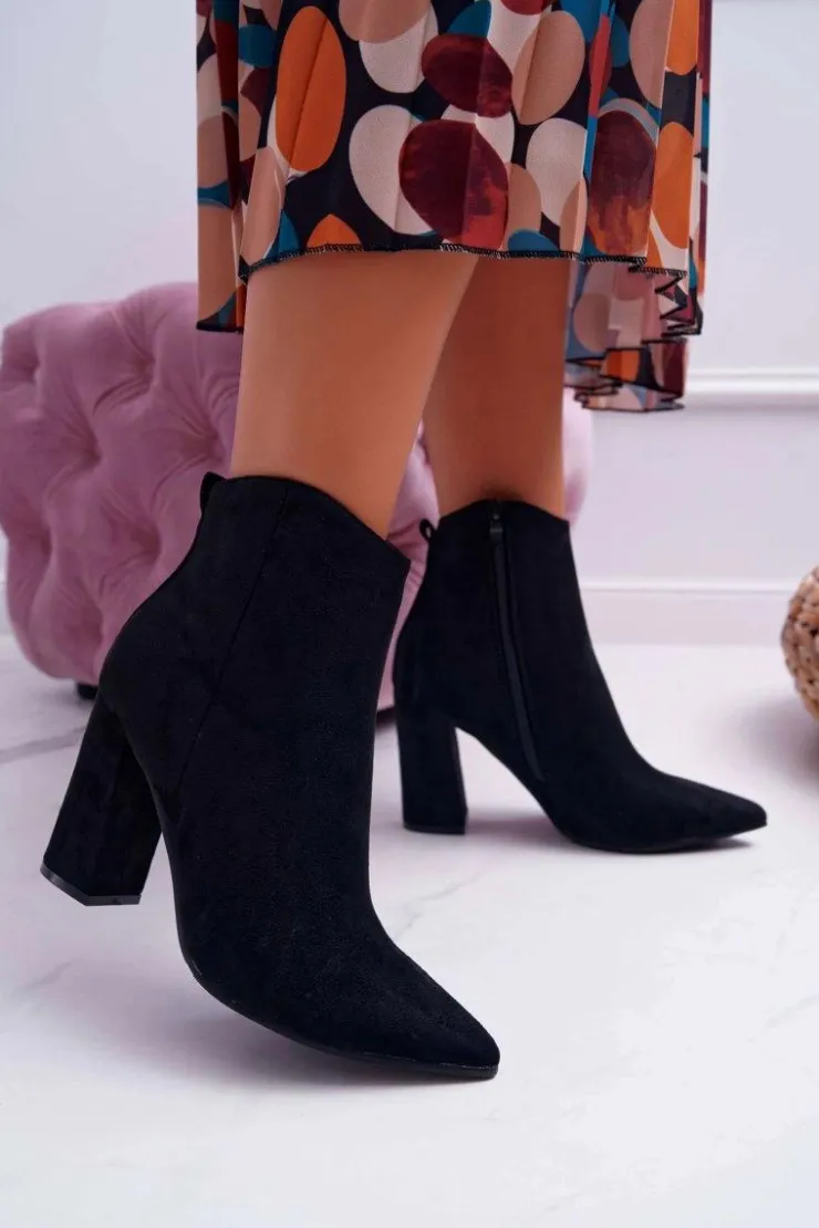 Boto Botki Na Słupku|Botki Zimowe Damskie*Botki Damskie Na Słupku W Szpic Zamszowe Czarne Summe