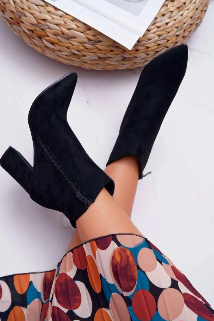 Boto Botki Na Słupku|Botki Zimowe Damskie*Botki Damskie Na Słupku W Szpic Zamszowe Czarne Summe