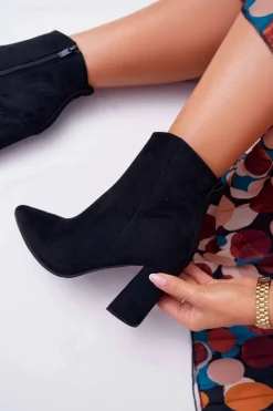 Boto Botki Na Słupku|Botki Zimowe Damskie*Botki Damskie Na Słupku W Szpic Zamszowe Czarne Summe