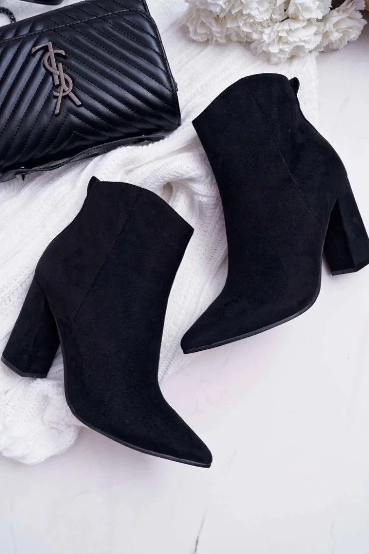 Boto Botki Na Słupku|Botki Zimowe Damskie*Botki Damskie Na Słupku W Szpic Zamszowe Czarne Summe