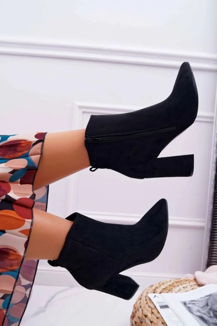 Boto Botki Na Słupku|Botki Zimowe Damskie*Botki Damskie Na Słupku W Szpic Zamszowe Czarne Summe