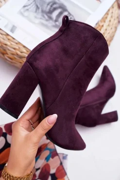 Damskie Boto Botki Damskie Na Słupku W Szpic Zamszowe Fioletowe Summe