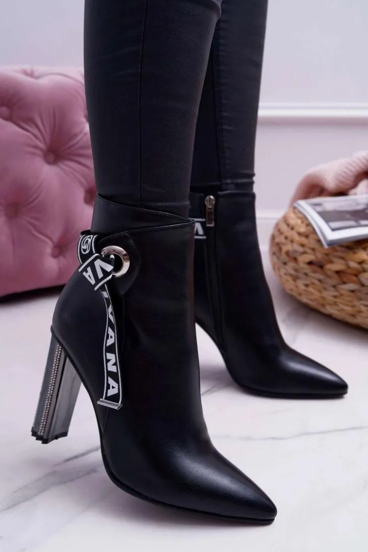 Hot Boto Botki Damskie Na Słupku W Szpic Czarne Macada