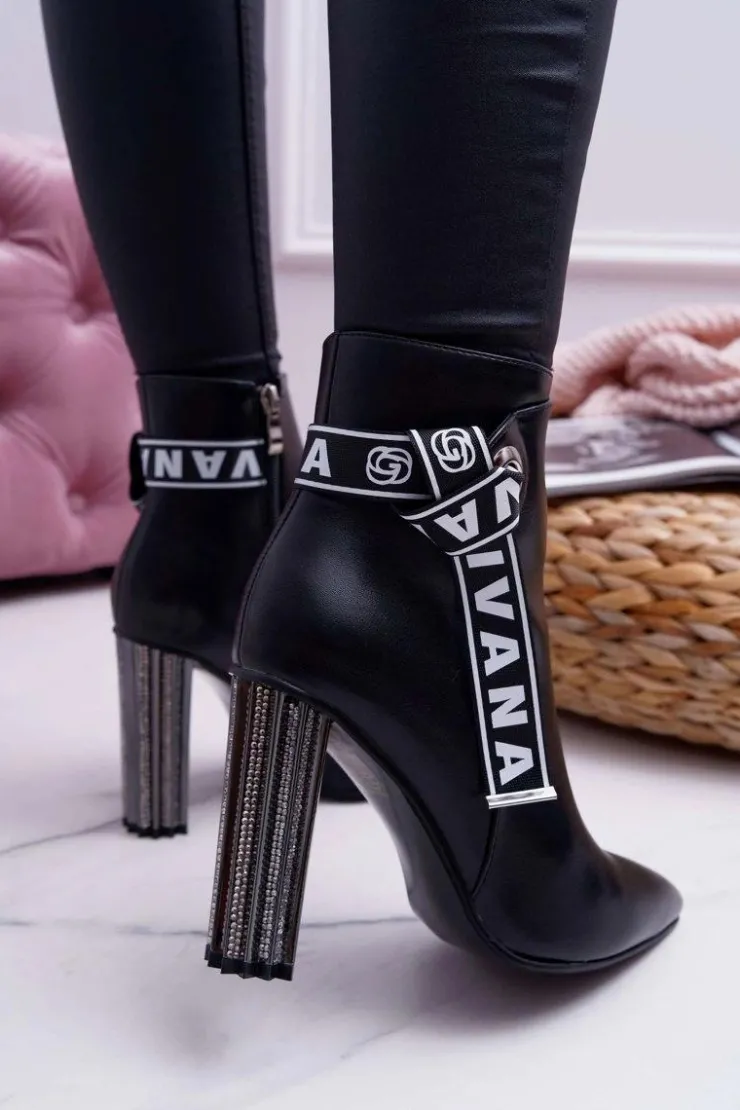 Hot Boto Botki Damskie Na Słupku W Szpic Czarne Macada