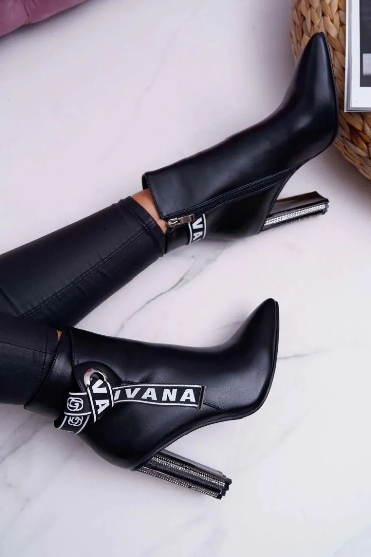 Hot Boto Botki Damskie Na Słupku W Szpic Czarne Macada