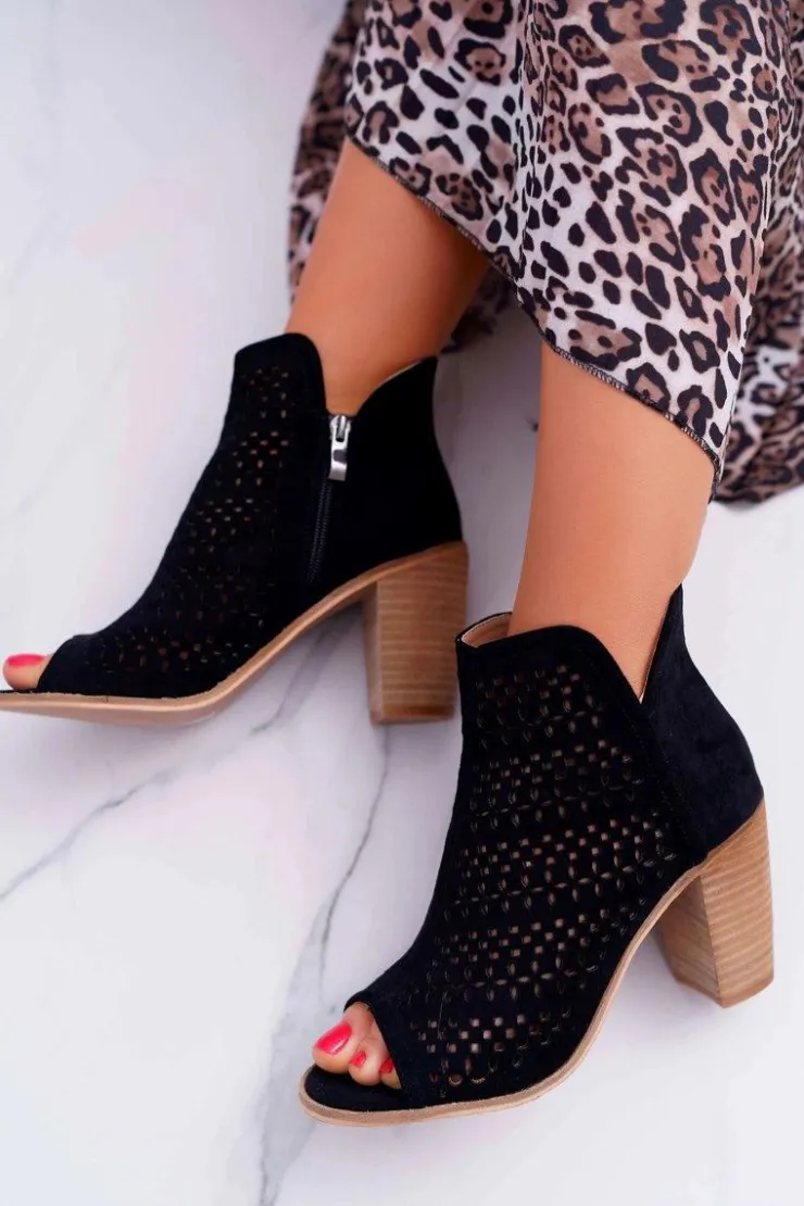 Damskie Boto Botki Damskie Na Słupku Wiosenne Czarne Matty2