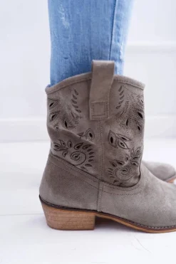 Damskie Boto Botki Damskie Na Słupku Wsuwane Kowbojki Oliwkowe Lalu