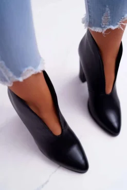 Best Boto Botki Damskie Na Słupku Wsuwane z Wycięciami Czarne Mantana