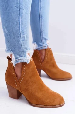 Damskie Boto Botki Damskie Na Słupku Wsuwane z Wycięciami Camel ManiMani