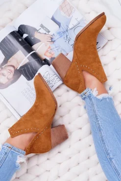 Damskie Boto Botki Damskie Na Słupku Wsuwane z Wycięciami Camel ManiMani