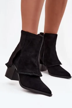 Damskie Boto Botki Damskie Na Słupku Z Wywiniętą Cholewką Czarne Idalia