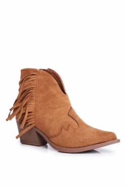 Damskie Boto Botki Damskie Na Słupku Z Frędzlami Kowbojki Camel Sibi