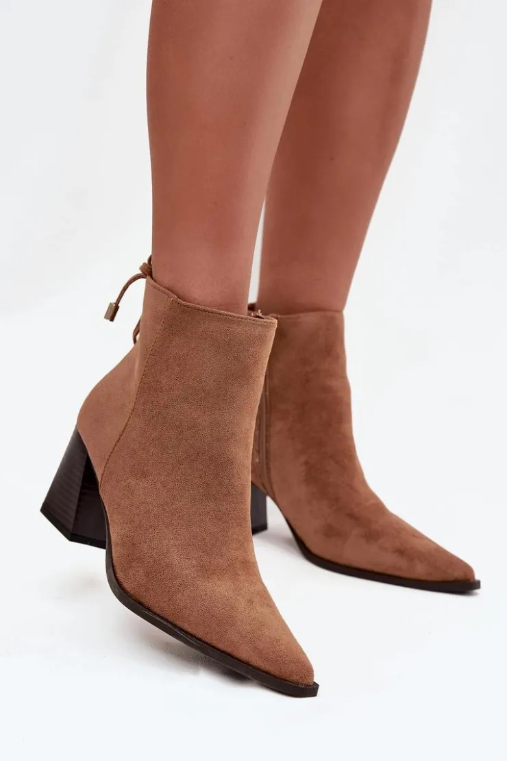 Boto Botki Na Słupku|Botki Zimowe Damskie*Botki Damskie Na Słupku Z Wiązaniem Camel Halisse