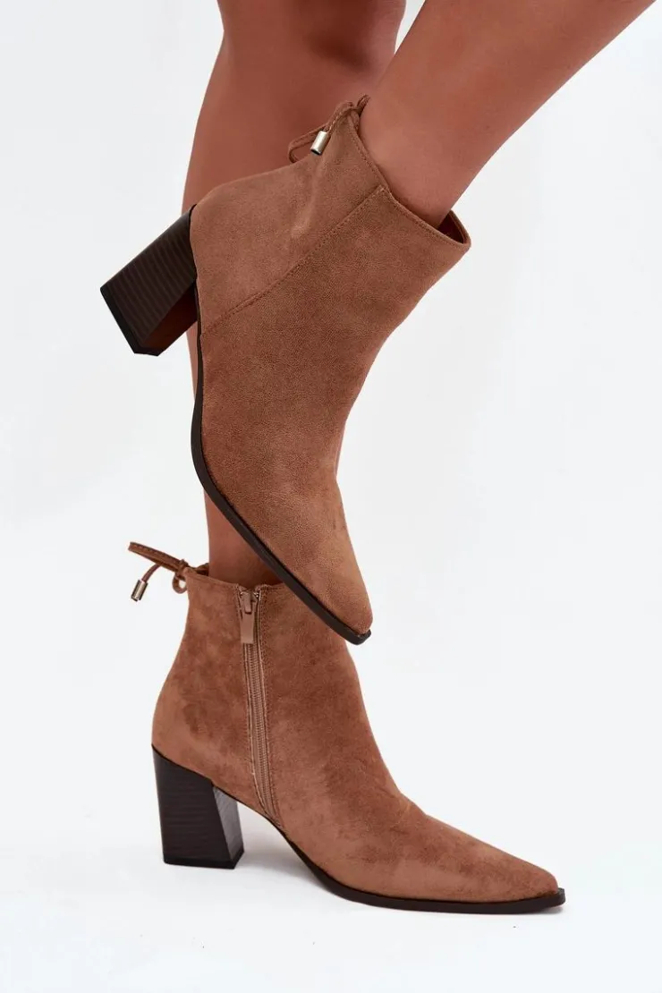 Boto Botki Na Słupku|Botki Zimowe Damskie*Botki Damskie Na Słupku Z Wiązaniem Camel Halisse