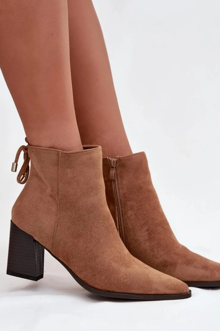 Boto Botki Na Słupku|Botki Zimowe Damskie*Botki Damskie Na Słupku Z Wiązaniem Camel Halisse
