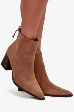 Boto Botki Na Słupku|Botki Zimowe Damskie*Botki Damskie Na Słupku Z Wiązaniem Camel Halisse