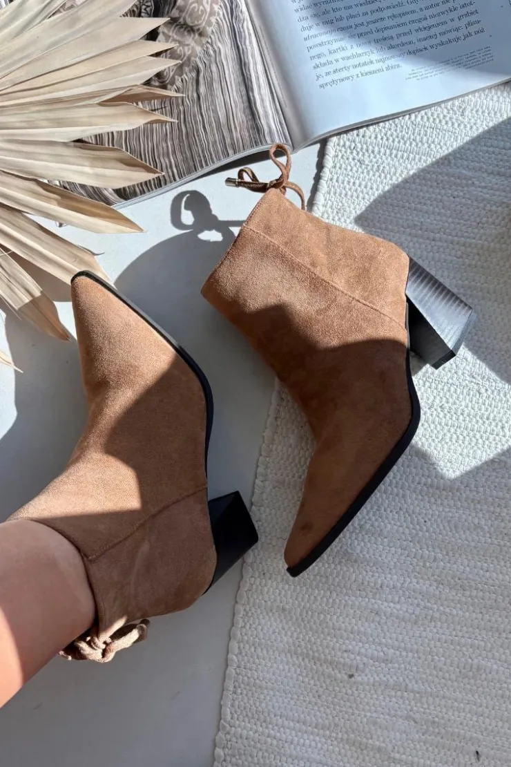 Boto Botki Na Słupku|Botki Zimowe Damskie*Botki Damskie Na Słupku Z Wiązaniem Camel Halisse