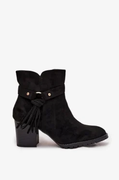 Best Boto Botki Damskie Na Słupku Z Frędzlami Czarne Rosabella Czarny