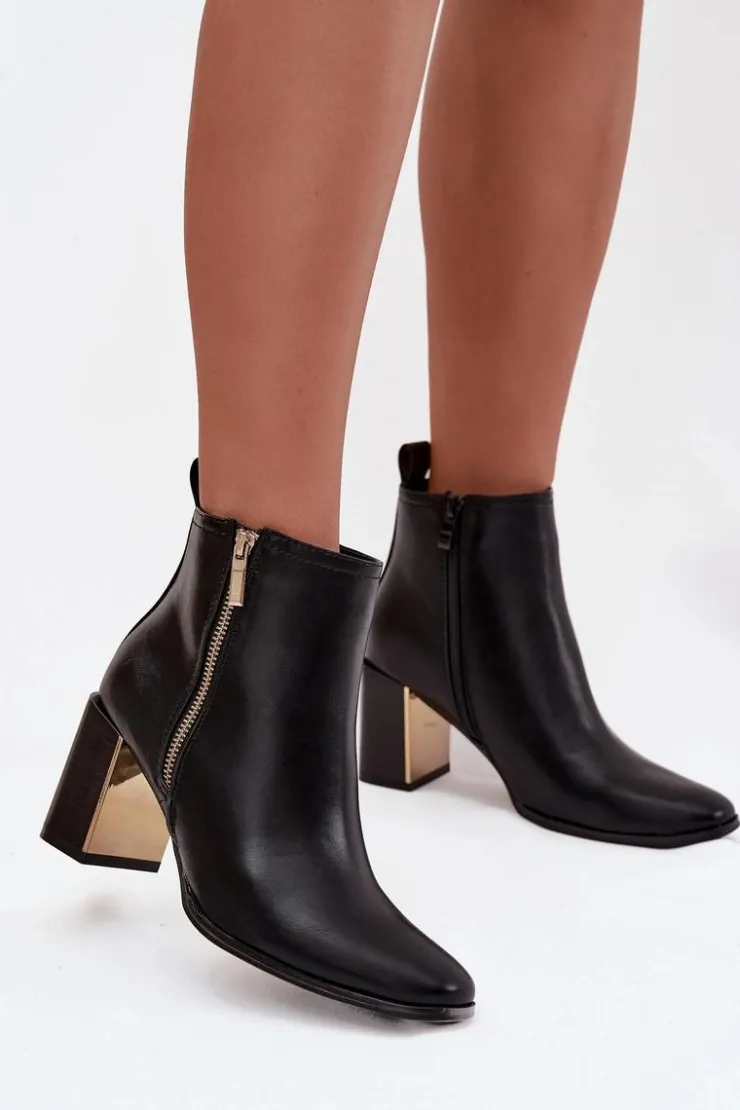 Damskie Boto Botki Damskie Na Słupku Z Eko Skóry Czarne Camilyn