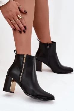 Damskie Boto Botki Damskie Na Słupku Z Eko Skóry Czarne Camilyn