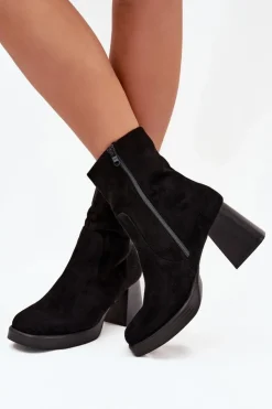 Damskie Boto Botki Damskie Na Słupku Z Eko Zamszu Zamek Czarne Serinna