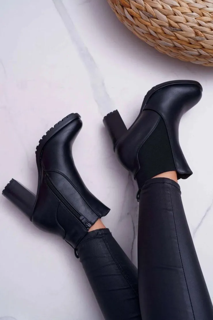 Damskie Boto Botki Damskie Na Słupku z Zamkiem Czarne Beloved