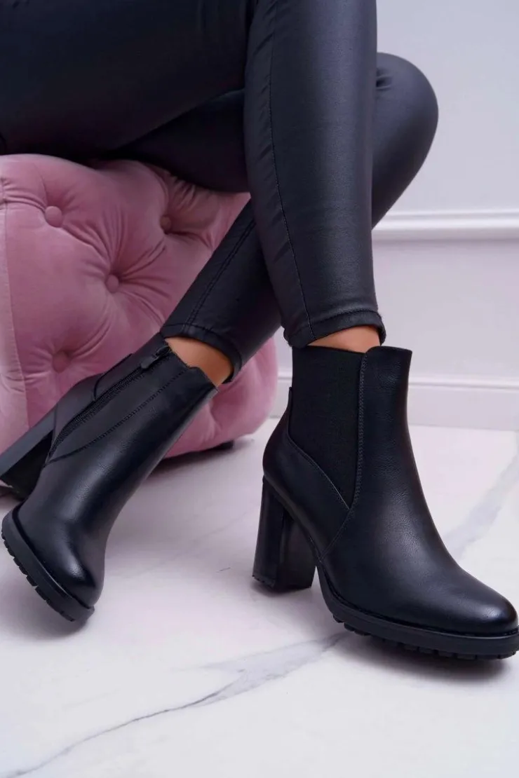 Damskie Boto Botki Damskie Na Słupku z Zamkiem Czarne Beloved