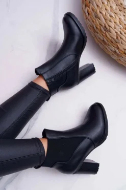 Damskie Boto Botki Damskie Na Słupku z Zamkiem Czarne Beloved