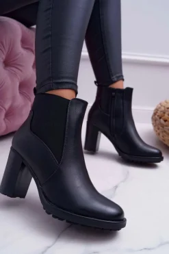 Damskie Boto Botki Damskie Na Słupku z Zamkiem Czarne Beloved
