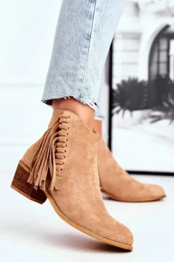 Boto Botki Na Słupku|Czarne Botki*Botki Damskie Na Słupku Z Frędzlami Kowbojki Khaki Mirage