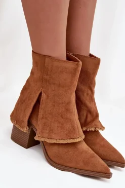 Discount Boto Botki Damskie Na Słupku Z Wywiniętą Cholewką Camel Idalia Brązowy