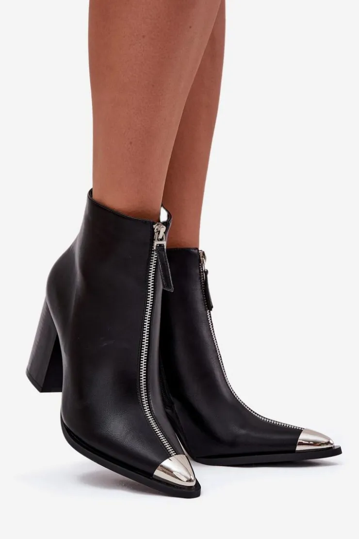 Clearance Boto Botki Damskie Na Słupku Z Ozdobnym Zamkiem Czarne Wiviane