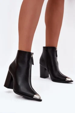 Clearance Boto Botki Damskie Na Słupku Z Ozdobnym Zamkiem Czarne Wiviane