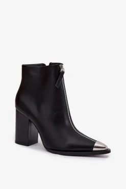 Clearance Boto Botki Damskie Na Słupku Z Ozdobnym Zamkiem Czarne Wiviane