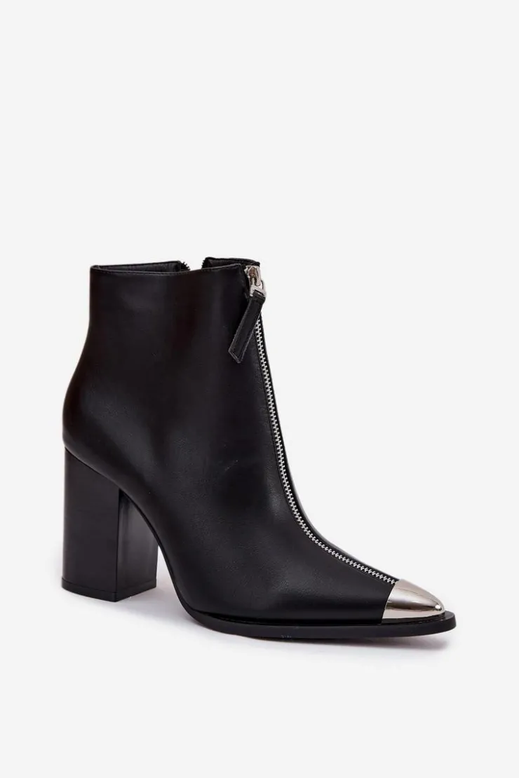 Clearance Boto Botki Damskie Na Słupku Z Ozdobnym Zamkiem Czarne Wiviane