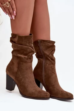 Hot Boto Botki Damskie Na Słupku Z Marszczeniem Brązowe Jovessa