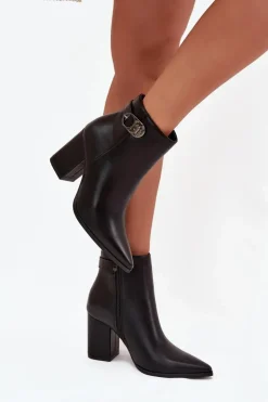 Damskie Boto Botki Damskie Na Słupku Z Ozdobnym Detalem Czarne Tharina