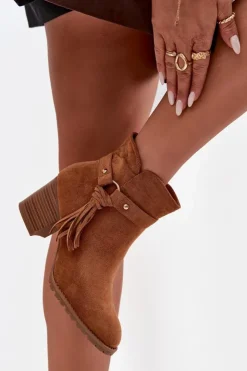 Damskie Boto Botki Damskie Na Słupku Z Frędzlami Camel Rosabella