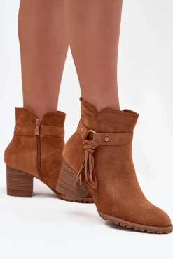 Damskie Boto Botki Damskie Na Słupku Z Frędzlami Camel Rosabella
