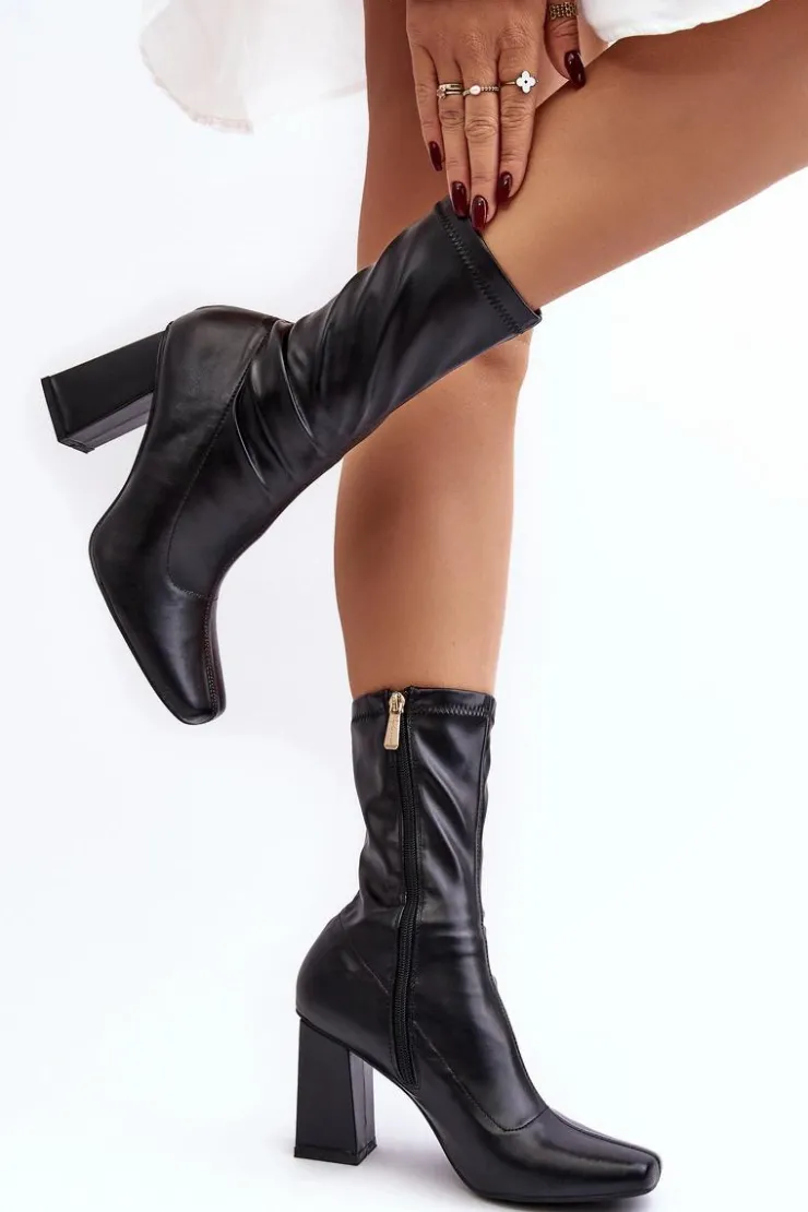 Boto Botki Na Słupku|Botki Na Obcasie*Botki Damskie Na Słupku Z Kwadratowym Noskiem Czarne Glavina