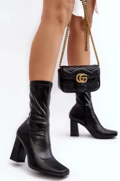 Boto Botki Na Słupku|Botki Na Obcasie*Botki Damskie Na Słupku Z Kwadratowym Noskiem Czarne Glavina