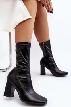 Boto Botki Na Słupku|Botki Na Obcasie*Botki Damskie Na Słupku Z Kwadratowym Noskiem Czarne Glavina