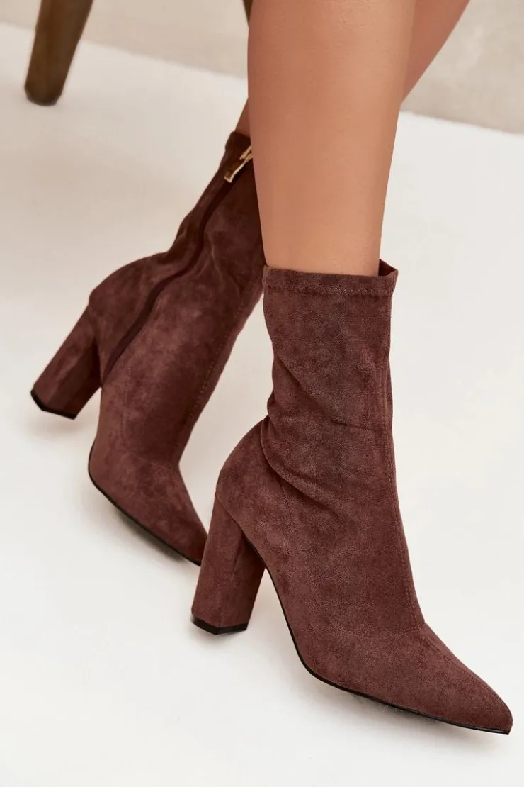 Damskie Boto Botki Damskie Na Słupku Z Przeszyciami Brązowe Rosivelle