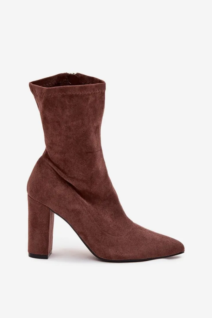 Damskie Boto Botki Damskie Na Słupku Z Przeszyciami Brązowe Rosivelle