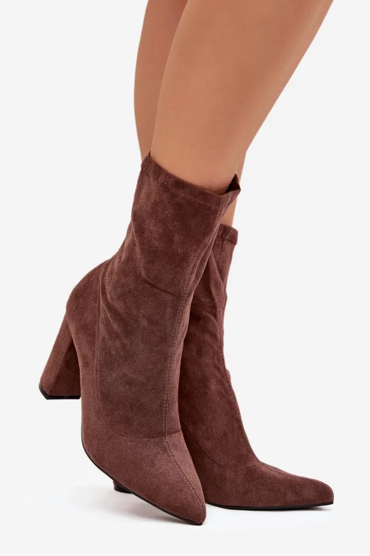 Damskie Boto Botki Damskie Na Słupku Z Przeszyciami Brązowe Rosivelle