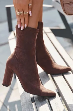 Damskie Boto Botki Damskie Na Słupku Z Przeszyciami Brązowe Rosivelle